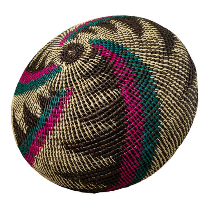 Purple Green Black And White Palm Frond Rainforest Basket With Top
