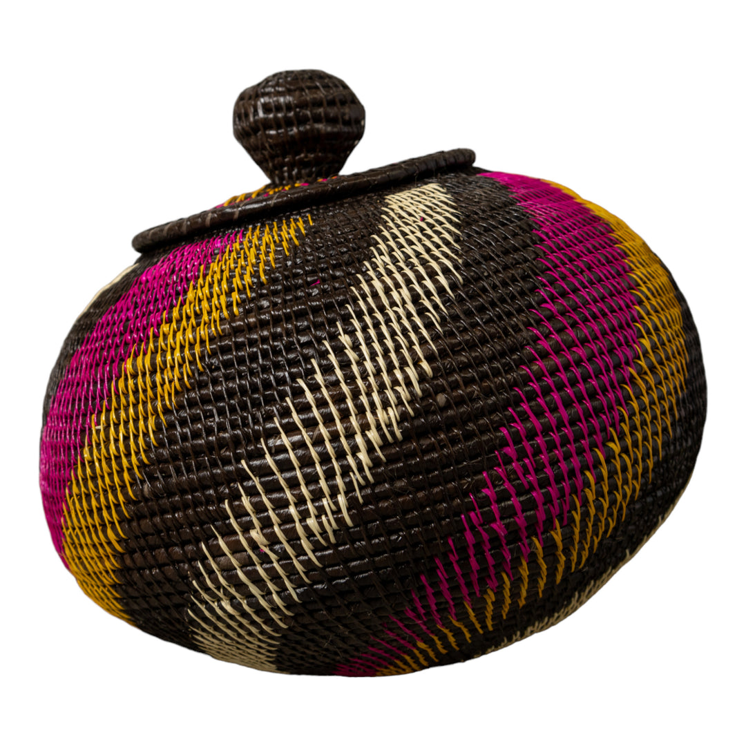 Black White Gold And Purple Spiral Rainforest Basket With Top