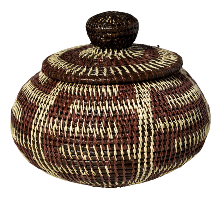 Brown And White Greek Key Woven Basket