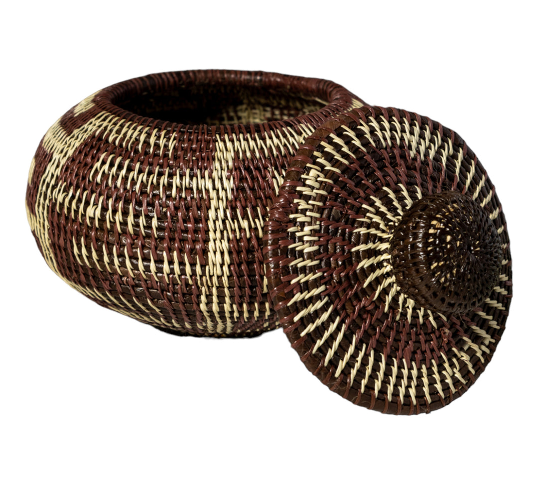 Brown And White Greek Key Woven Basket