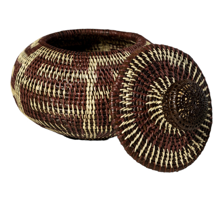 Brown And White Greek Key Woven Basket