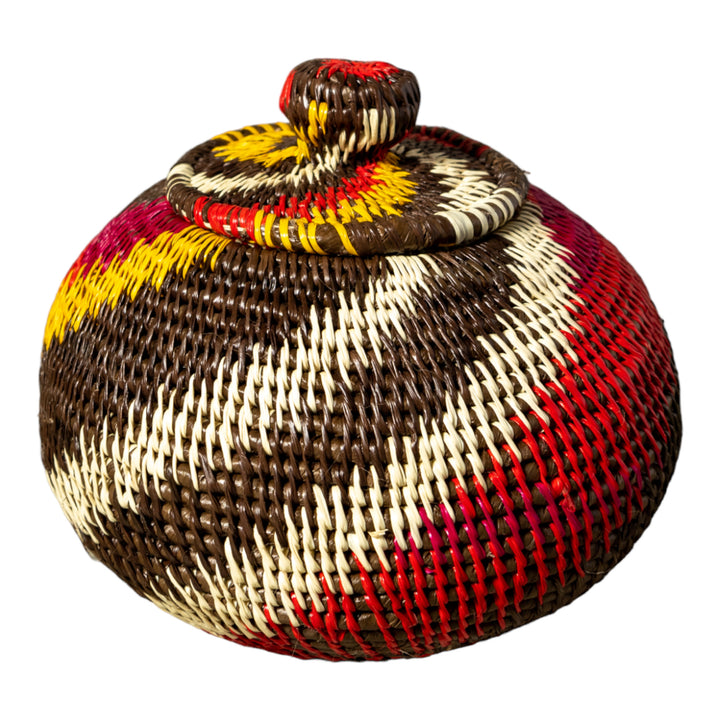 Wild Rainbow Swirl Woven Basket With Top