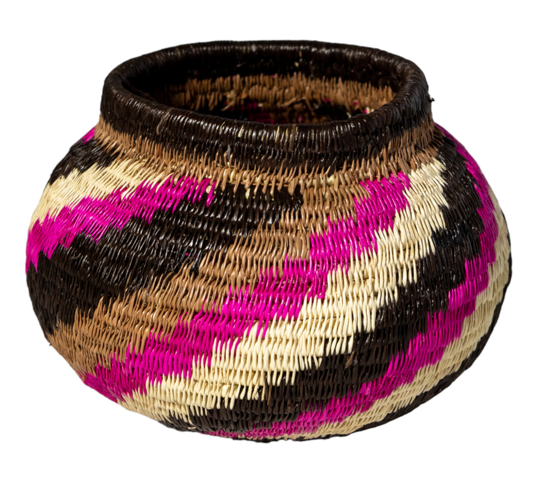 Pink Black And White Spiral Woven Basket