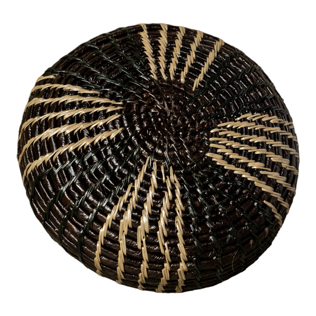 Black And Gray Stripe Woven Basket With Top