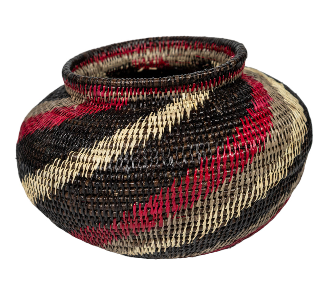 Black White And Red Spiral Woven Basket