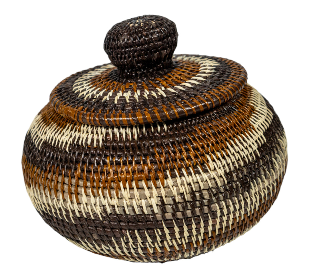 Brown And White Spiral Woven Basket