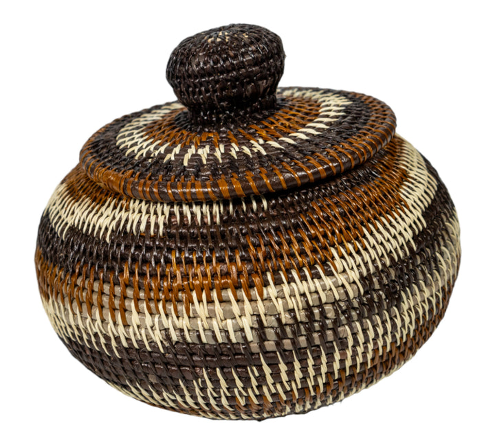 Brown And White Spiral Woven Basket