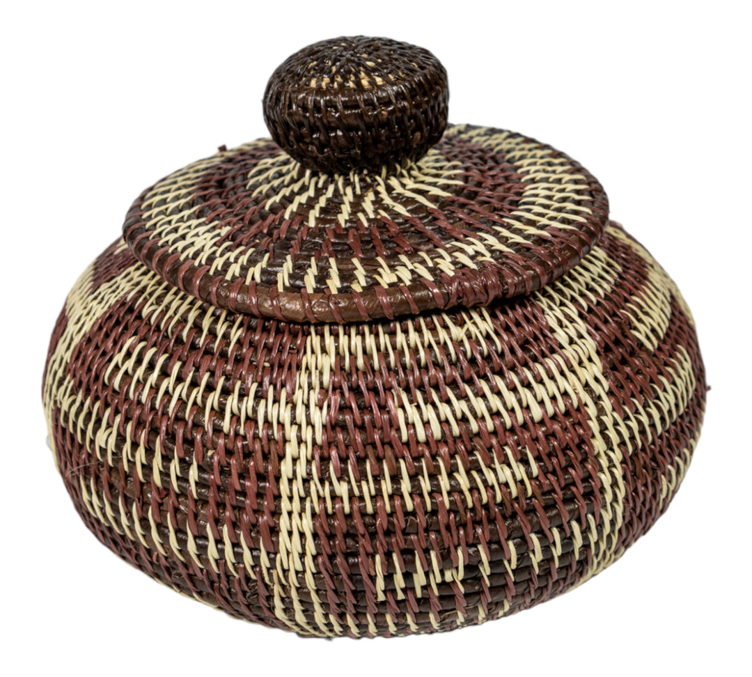 Brown And White Greek Key Woven Basket