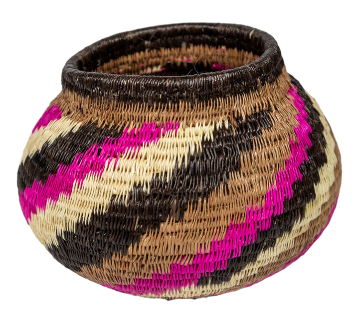 Pink Black And White Spiral Woven Basket