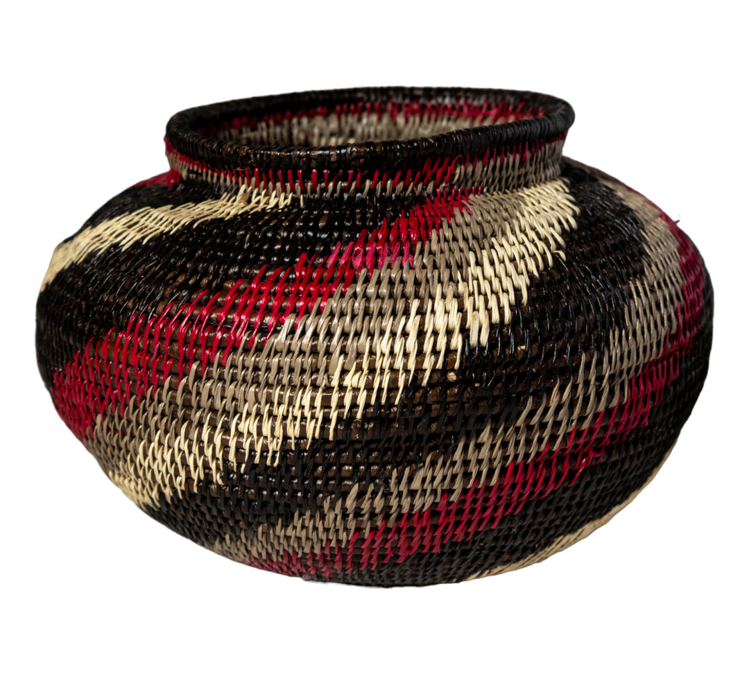 Black White And Red Spiral Woven Basket