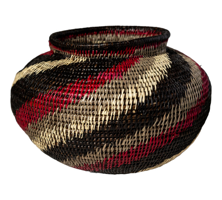 Black White And Red Spiral Woven Basket
