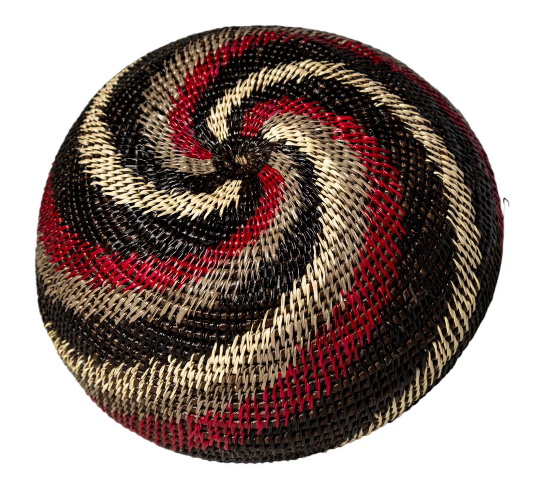 Black White And Red Spiral Woven Basket