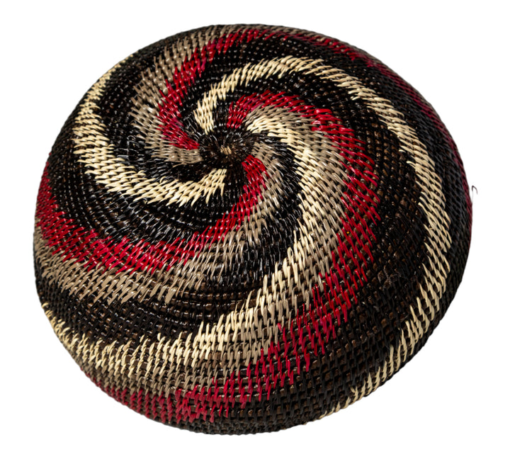 Black White And Red Spiral Woven Basket