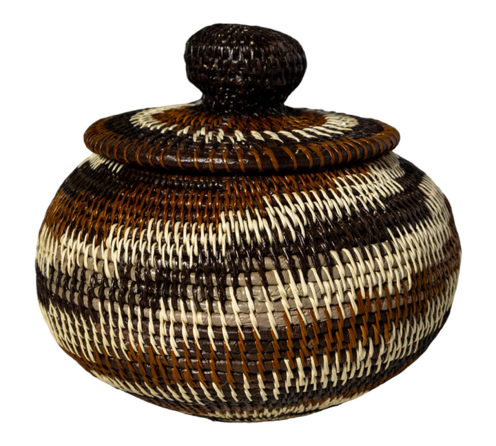 Brown And White Spiral Woven Basket