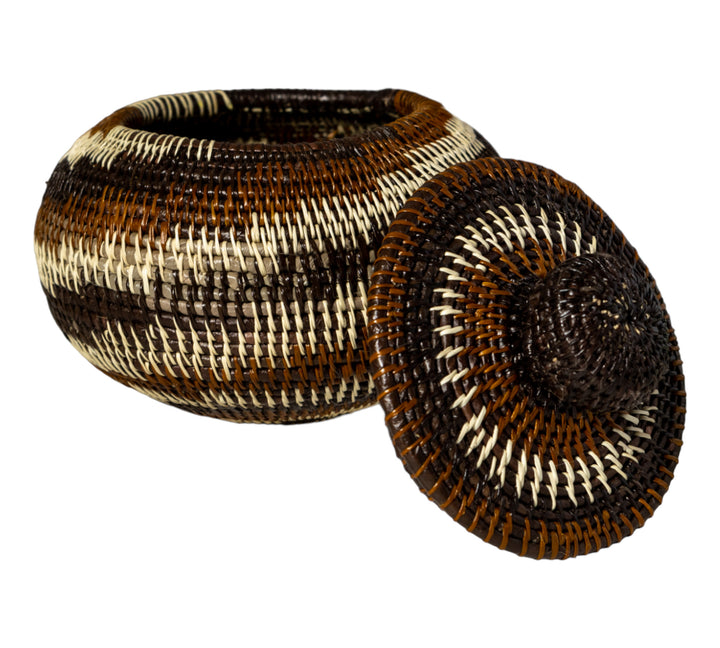 Brown And White Spiral Woven Basket