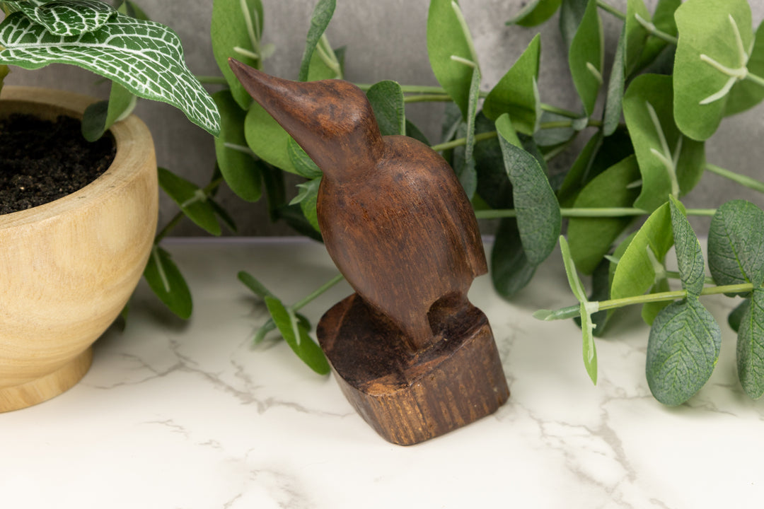 Jungle Fly Catcher Figurine, Wood Carving