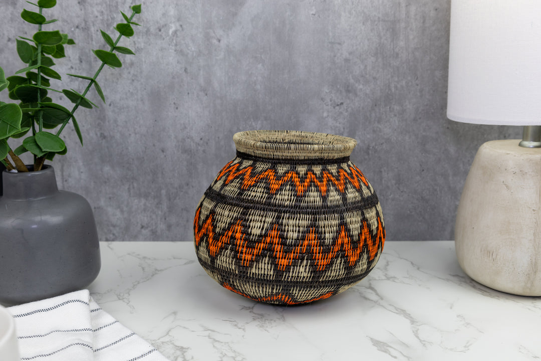 Orange Black and Gray Woven Basket
