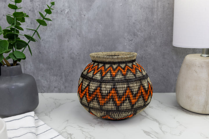 Orange Black and Gray Woven Basket