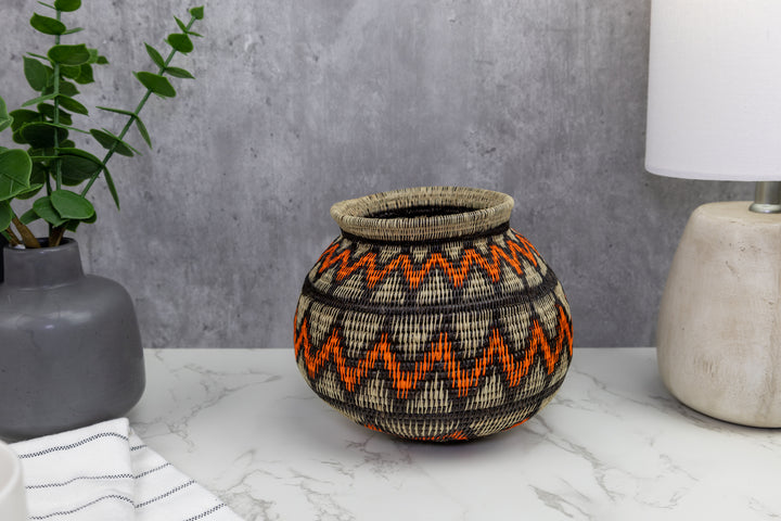 Orange Black and Gray Woven Basket