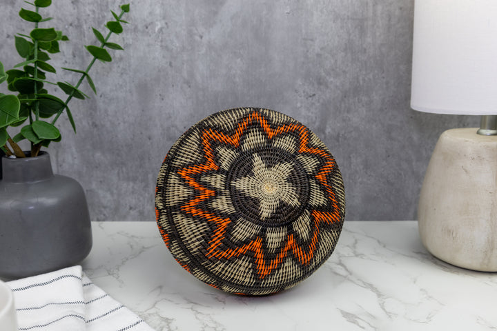 Orange Black and Gray Woven Basket