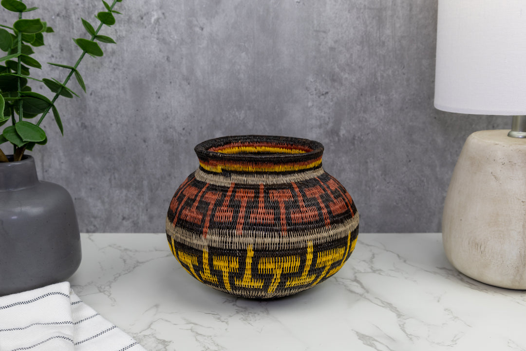 Black Brown and Gold Woven Basket