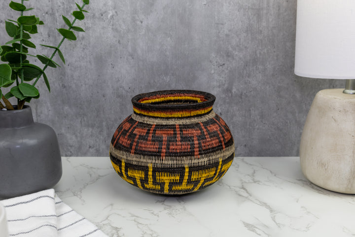 Black Brown and Gold Woven Basket