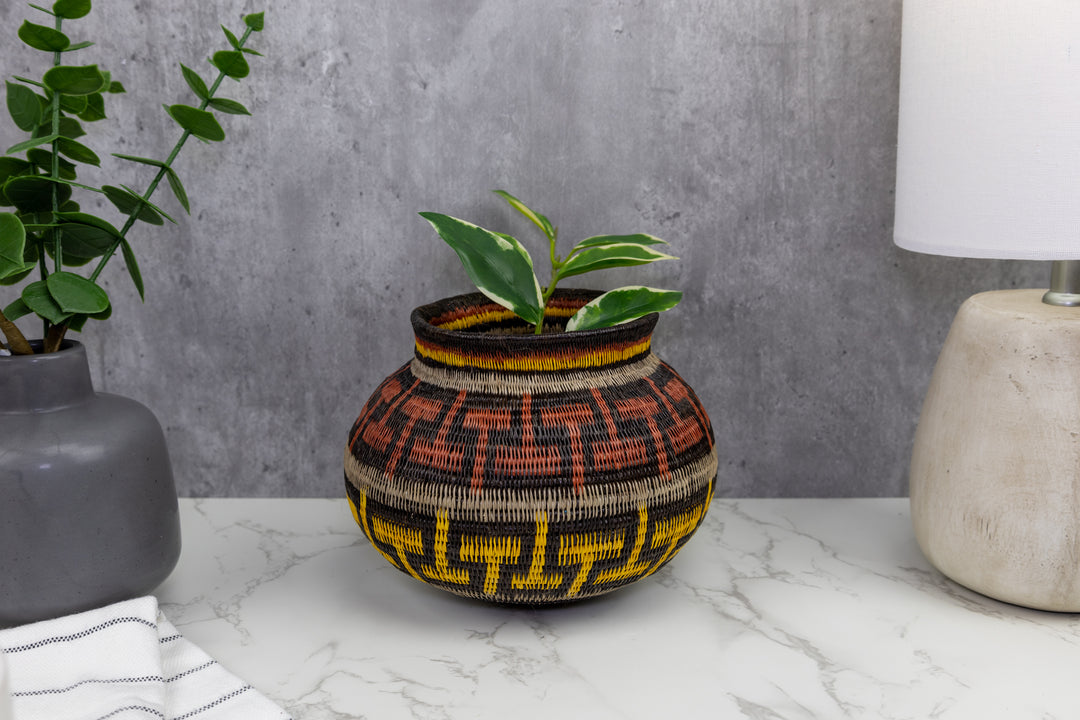 Black Brown and Gold Woven Basket