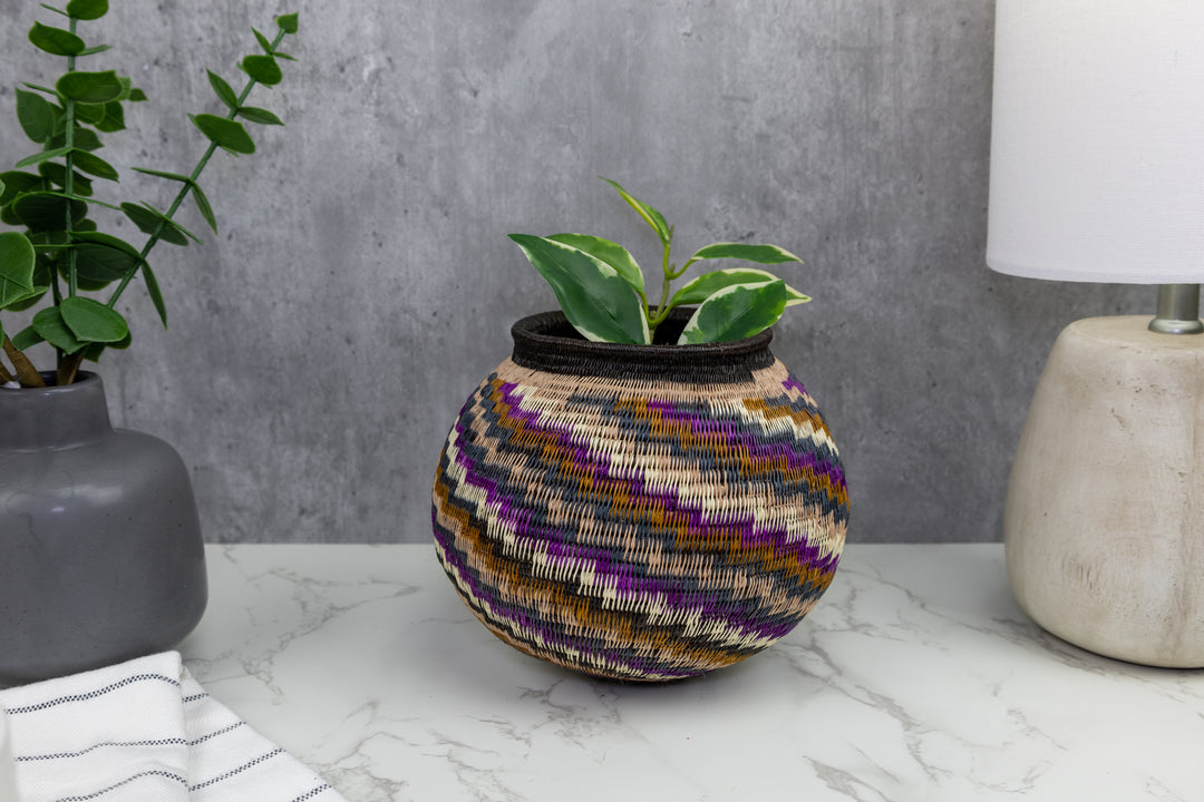 Black Brown And Purple Woven Basket