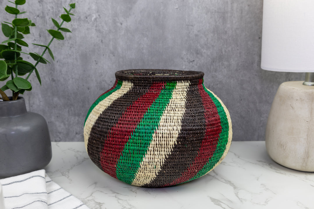 Black Red and Green Woven Basket