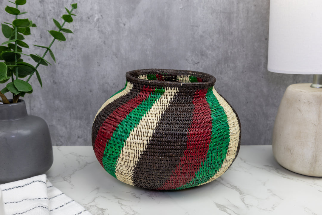 Black Red and Green Woven Basket