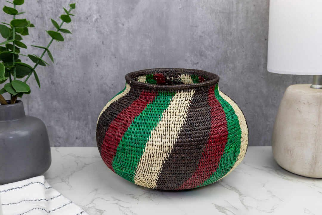 Black Red and Green Woven Basket