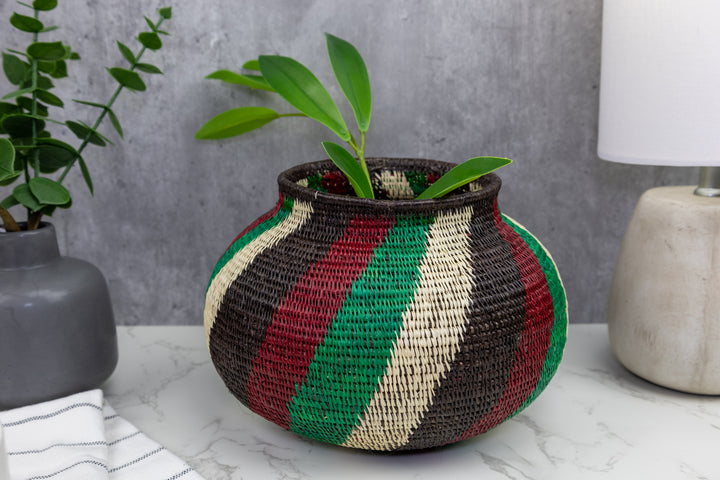 Black Red and Green Woven Basket