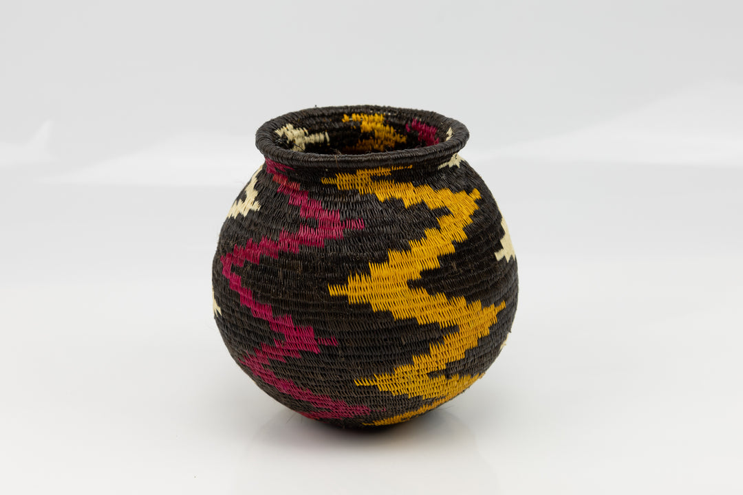 Black Burgundy and Gold Woven Basket