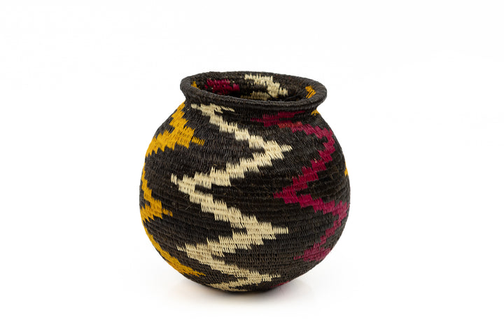 Black Burgundy and Gold Woven Basket