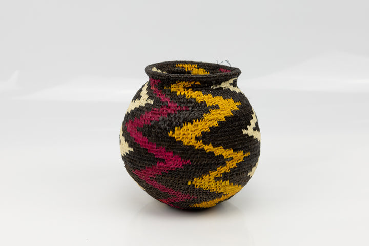 Black Burgundy and Gold Woven Basket
