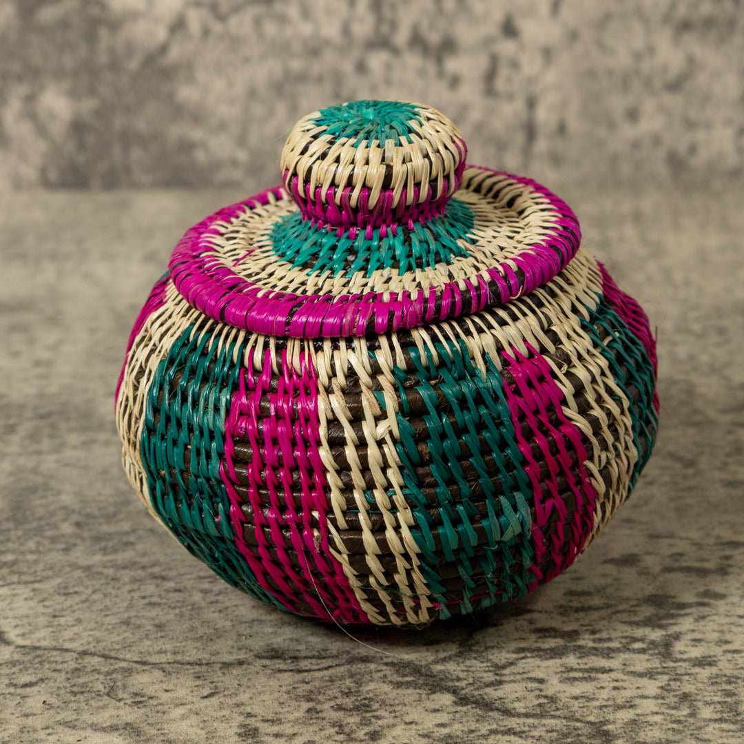 Pink Green And White Jungle Rainforest Basket With Top