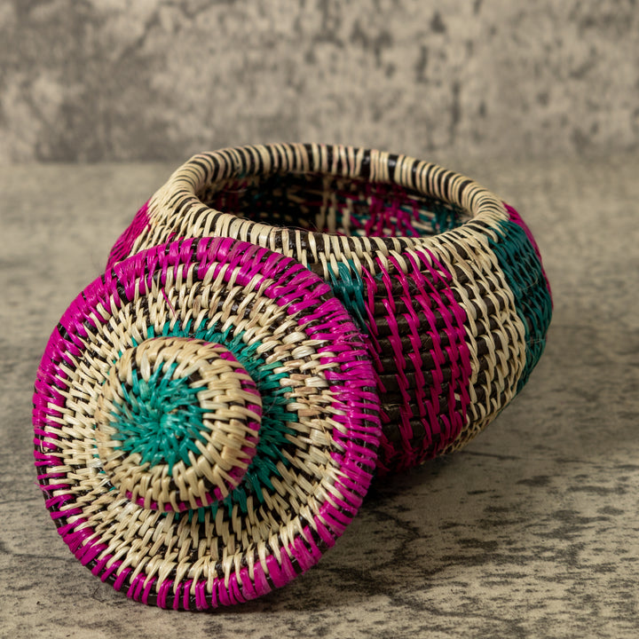 Pink Green And White Jungle Rainforest Basket With Top