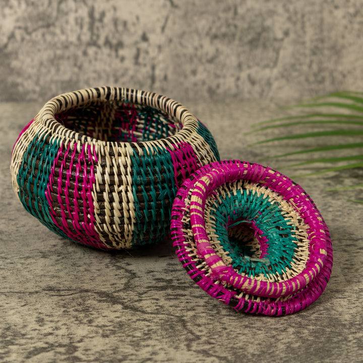 Pink Green And White Jungle Rainforest Basket With Top