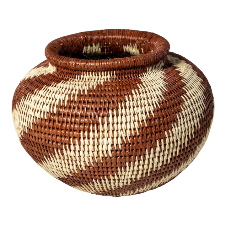 Brown And White Spiral Woven Basket