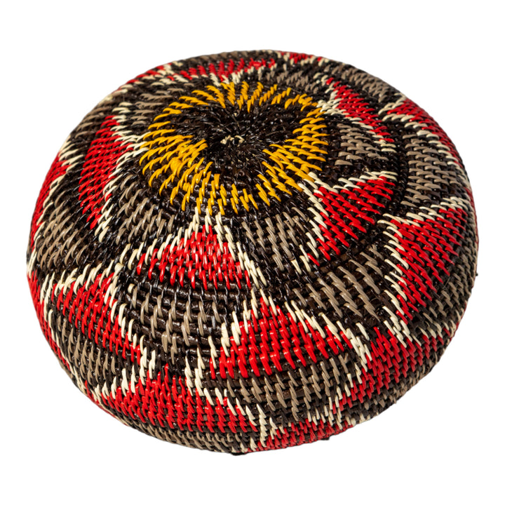 Red And Gray Woven Basket With Top