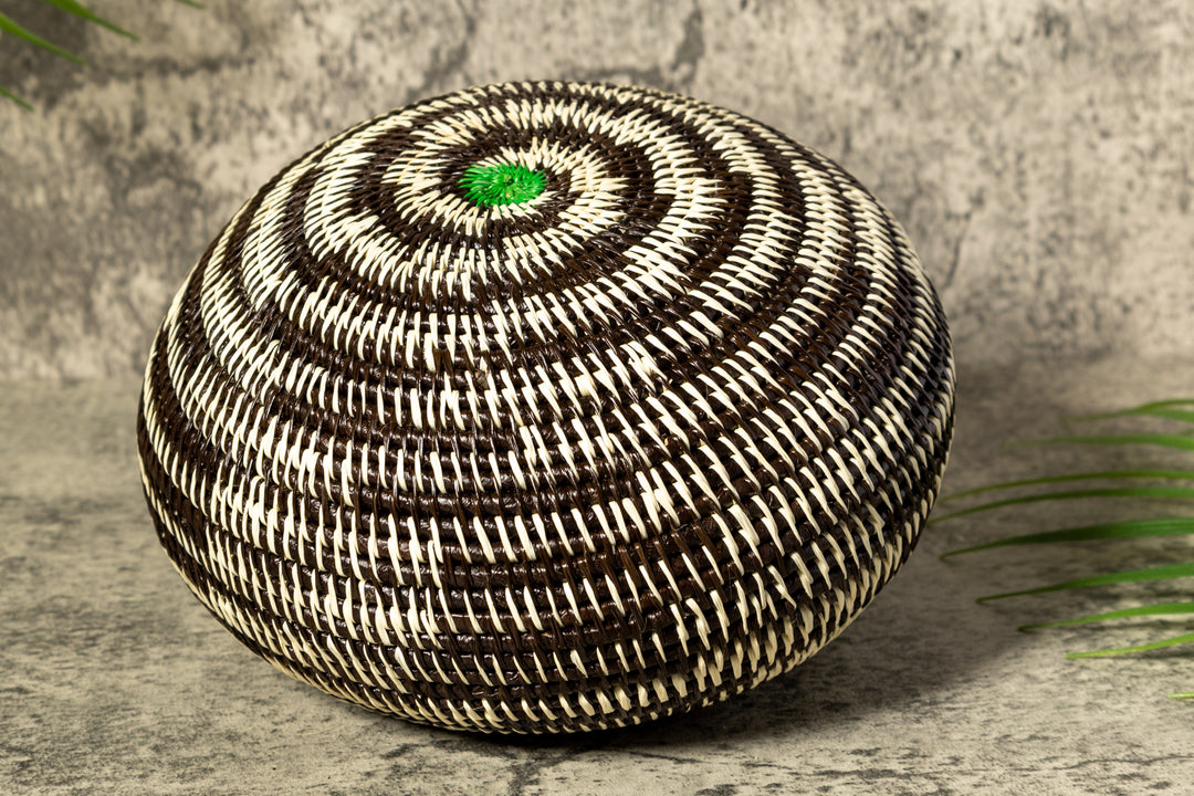 Black And White Tropical Enigma Woven Basket With Top