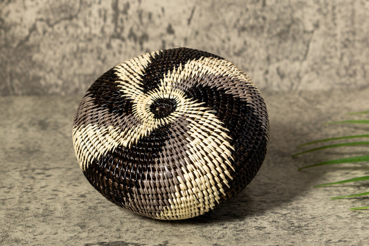 Black White And Gray Woven Basket With Top