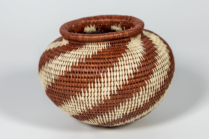 Brown And White Spiral Woven Basket
