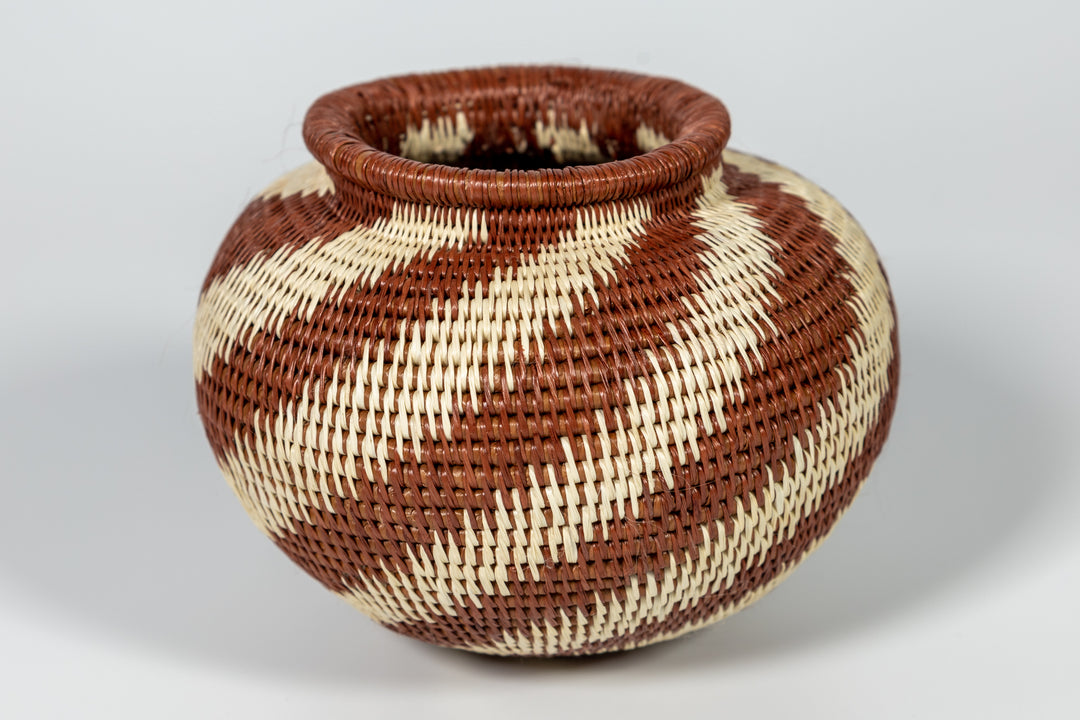 Brown And White Spiral Woven Basket