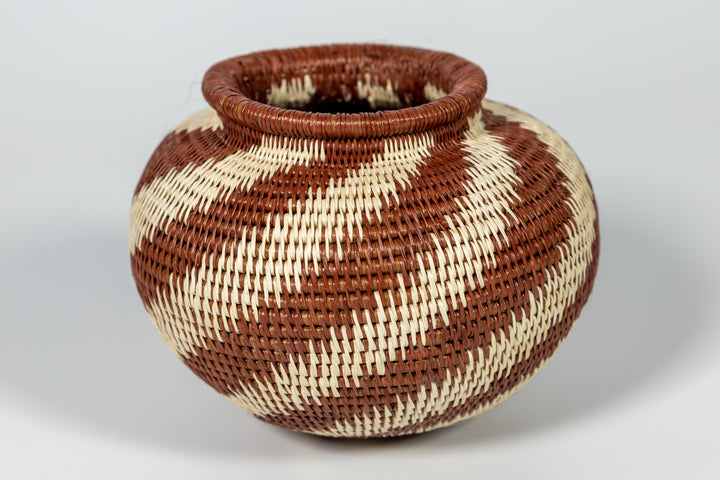 Brown And White Spiral Woven Basket