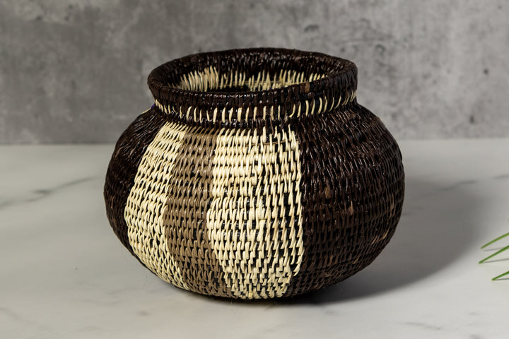 Black White And Green Woven Basket
