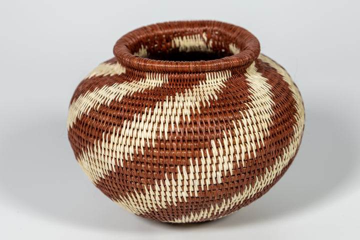 Brown And White Spiral Woven Basket