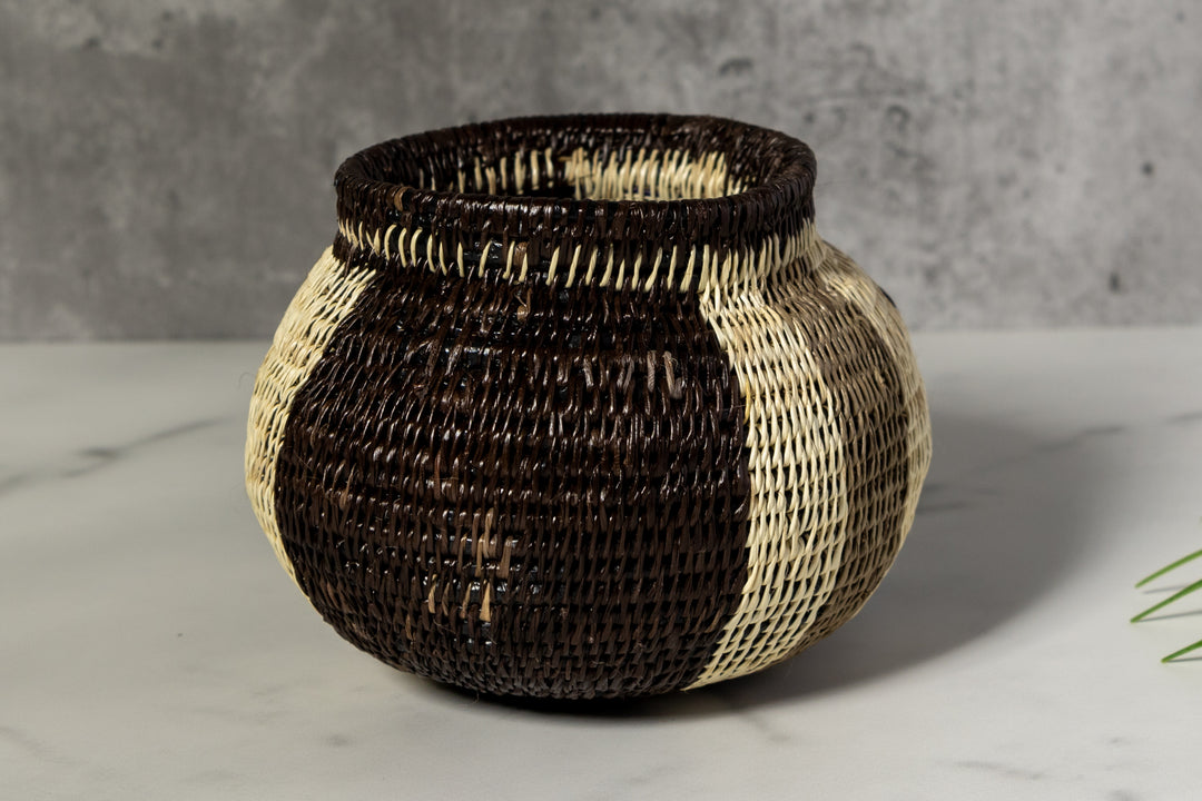 Black White And Green Woven Basket