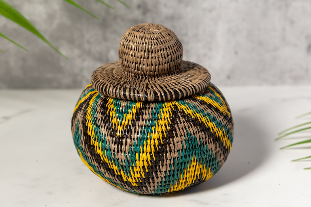 Tropical Harmony Woven Basket With Top