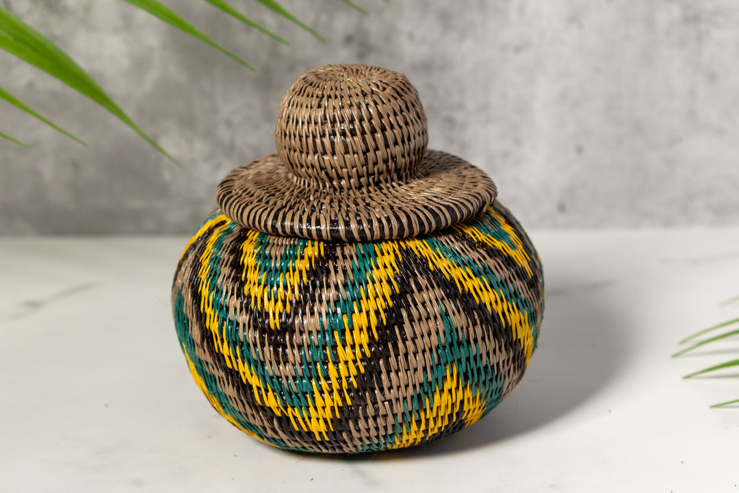 Tropical Harmony Woven Basket With Top